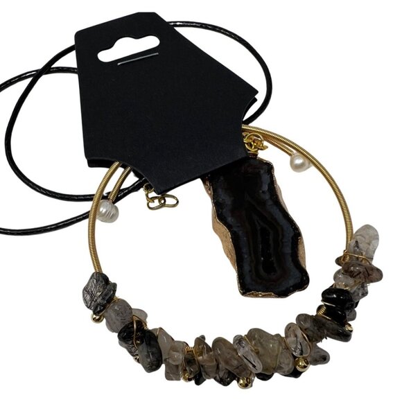 Black Agate Tourmalinated Quartz Bracelet and Necklace Bundle Jewelry Set - Picture 10 of 11